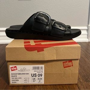 Black embellished adjustable sandals